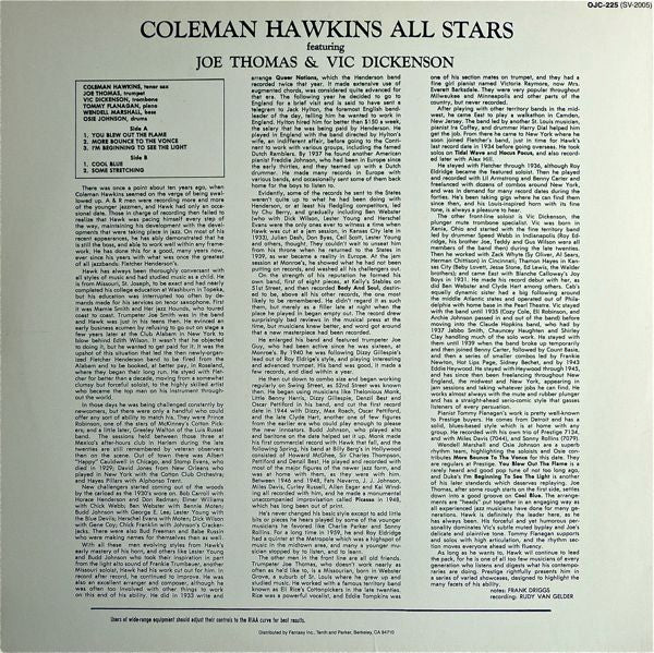 Coleman Hawkins All Stars Featuring Joe Thomas & Vic Dickenson ~ Coleman Hawkins All Stars (Vinyl) - Djungel & Jazz