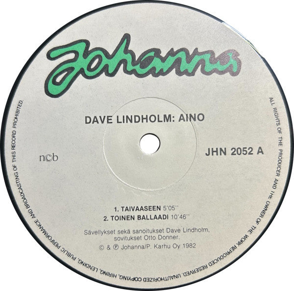 Dave Lindholm : Aino (LP, Album, Gre)