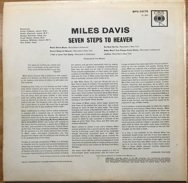 Miles Davis ~ Seven Steps To Heaven (Vinyl) - Djungel & Jazz