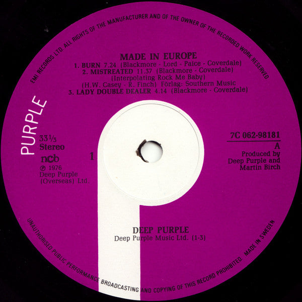 Deep Purple ~ Made In Europe (Vinyl) - Djungel & Jazz