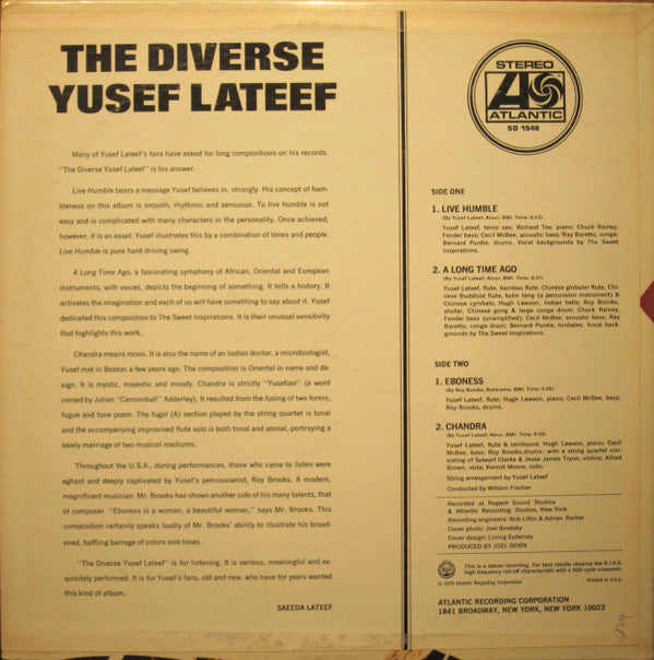 Yusef Lateef : The Diverse Yusef Lateef (LP, Album, PR)