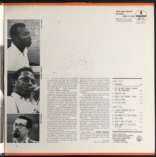 Johnny Hartman : I Just Dropped By To Say Hello (LP, Album, Mono)