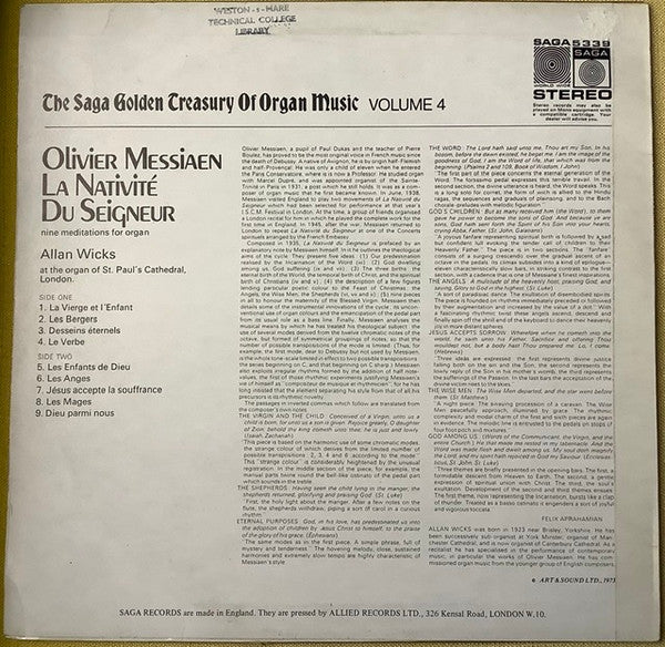 Messiaen, Allan Wicks ~ La Nativité Du Seigneur (Nine Meditations For Organ) (Vinyl) - Djungel & Jazz