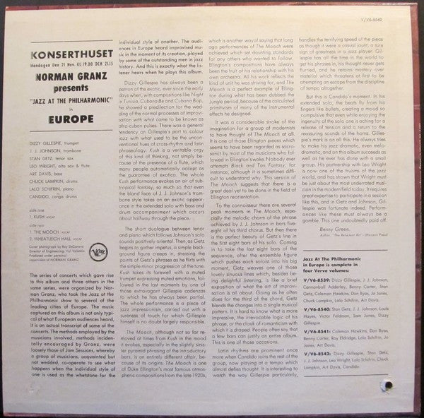 Dizzy Gillespie / J.J. Johnson / Stan Getz / Leo Wright / Art Davis / Chuck Lampkin / Lalo Schifrin / Candido ~ Jazz At The Philharmonic In Europe (Vinyl) - Djungel & Jazz