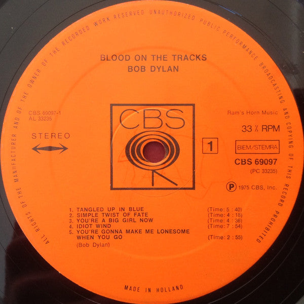 Bob Dylan : Blood On The Tracks (LP, Album)