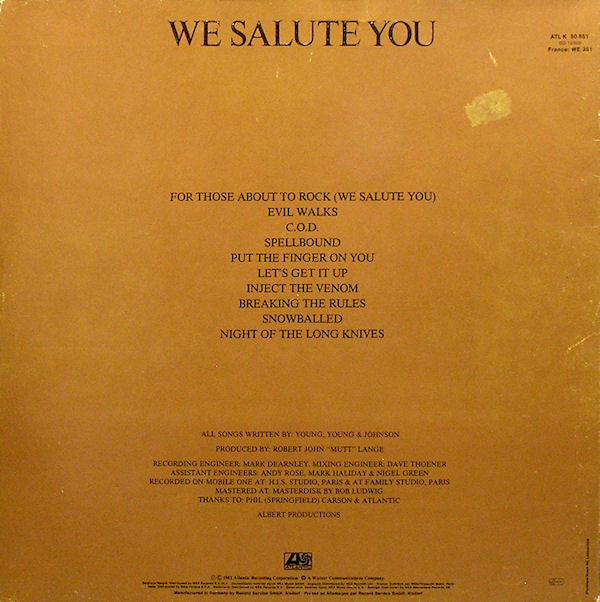 AC/DC ~ For Those About To Rock We Salute You (Vinyl) - Djungel & Jazz