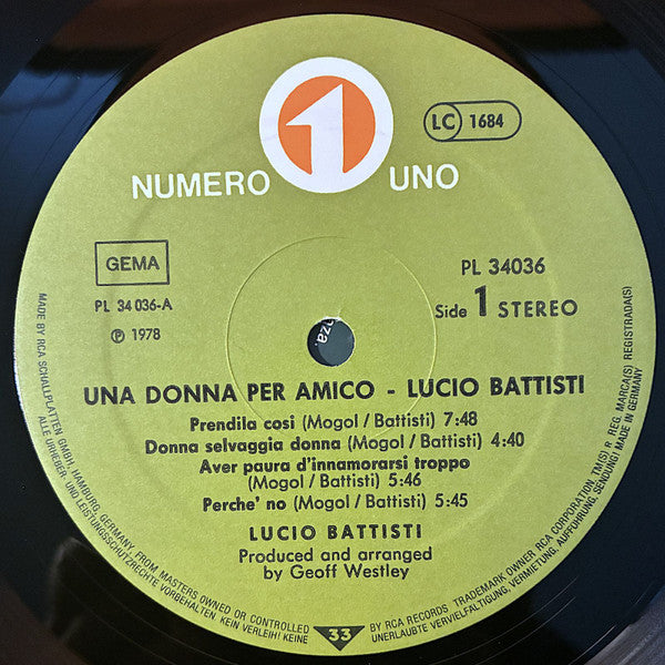 Lucio Battisti : Una Donna Per Amico (LP, Album)