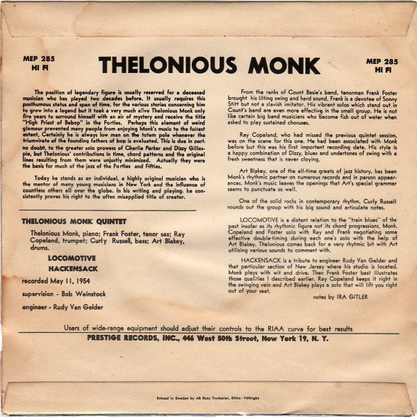 Frank Foster, Curly Russell, Art Blakey, Ray Copeland Featuring Thelonious Monk ~ Locomotive (Vinyl) - Djungel & Jazz
