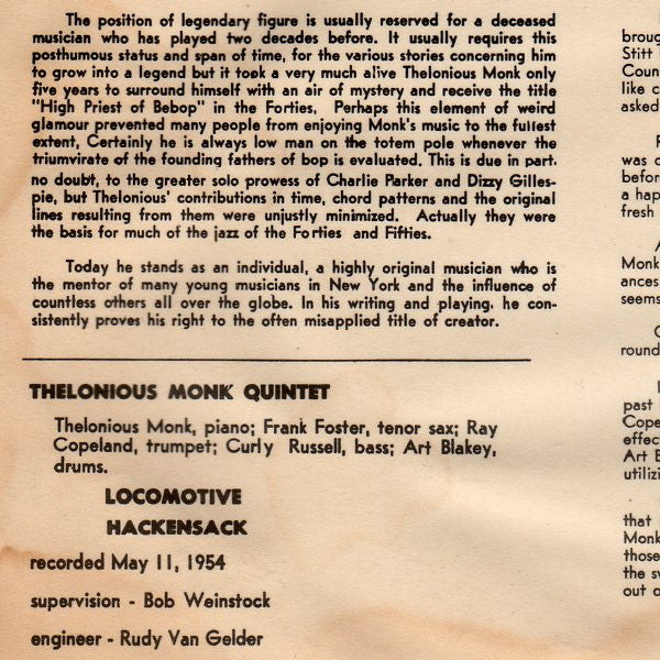 Frank Foster, Curly Russell, Art Blakey, Ray Copeland Featuring Thelonious Monk ~ Locomotive (Vinyl) - Djungel & Jazz