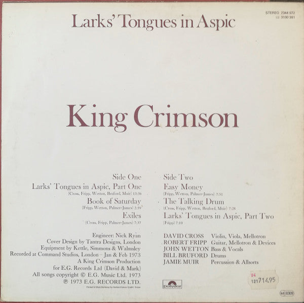 King Crimson ~ Larks' Tongues In Aspic (Vinyl) - Djungel & Jazz