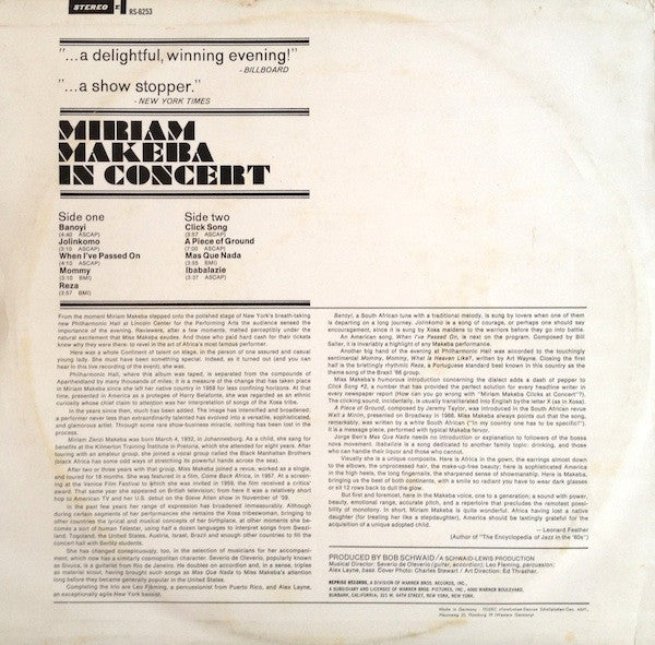 Miriam Makeba ~ In Concert (Vinyl) - Djungel & Jazz