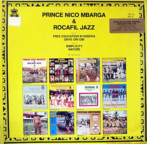 Prince Nico Mbarga And Rocafil Jazz : Free Education  (LP, Album, RE)