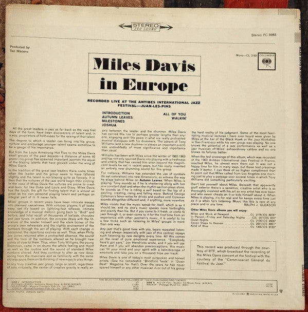 Miles Davis ~ Miles Davis In Europe (Vinyl) - Djungel & Jazz