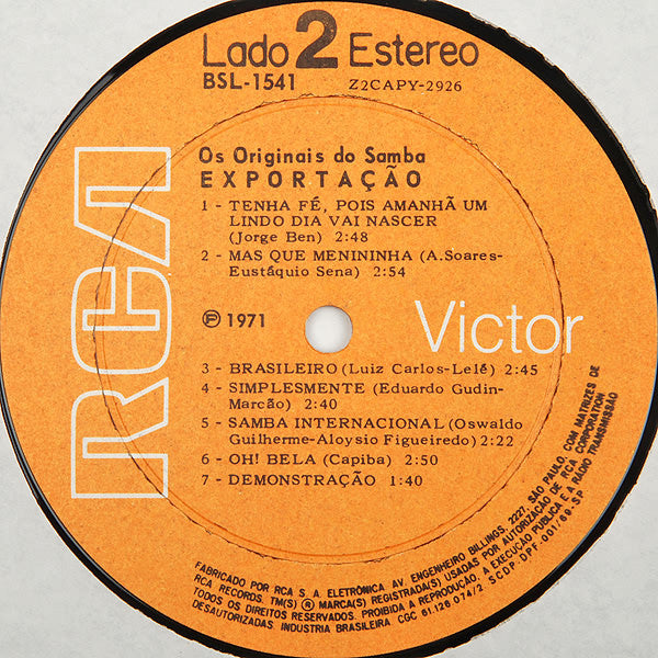 Os Originais Do Samba : Exportação (LP, Album)
