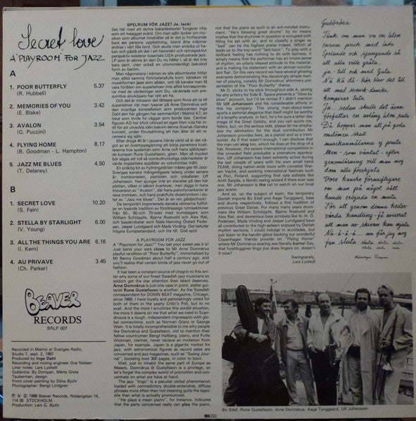 Arne Domnérus, Rune Gustafsson, Ulf Johansson, Bo Stief, Aage Tanggaard ~ Secret Love (A Playroom For Jazz) (Vinyl) - Djungel & Jazz