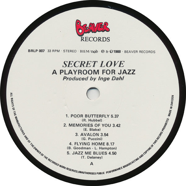 Arne Domnérus, Rune Gustafsson, Ulf Johansson, Bo Stief, Aage Tanggaard ~ Secret Love (A Playroom For Jazz) (Vinyl) - Djungel & Jazz