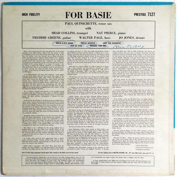 Paul Quinichette ~ For Basie (Vinyl) - Djungel & Jazz