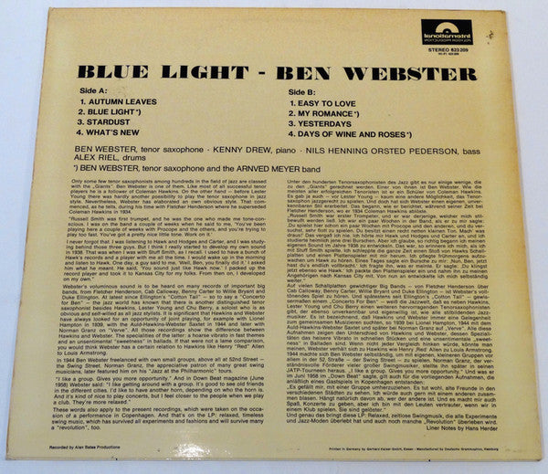 Ben Webster ~ Blue Light (Vinyl) - Djungel & Jazz
