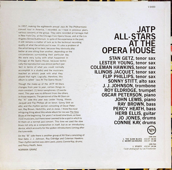 Jazz At The Philharmonic ~ The JATP All-Stars At The Opera House (Vinyl) - Djungel & Jazz