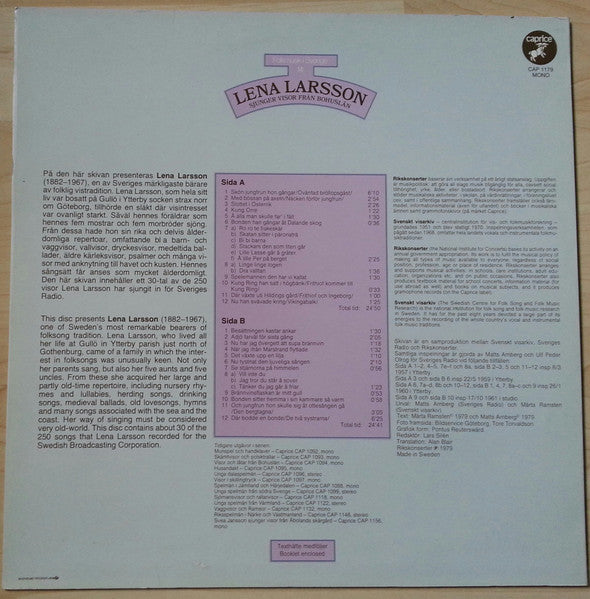 Lena Larsson ~ Sjunger Visor Från Bohuslän (Vinyl) - Djungel & Jazz