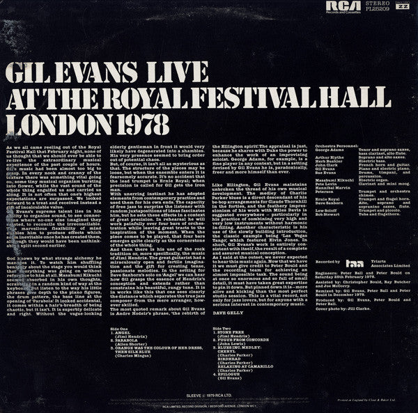 Gil Evans ~ Gil Evans Live At The Royal Festival Hall London 1978 (Vinyl) - Djungel & Jazz
