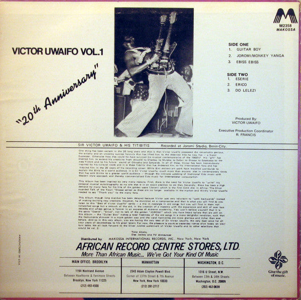 Sir Victor Uwaifo & His Titibitis ~ The Best Of Victor Uwaifo Vol.1 (Vinyl) - Djungel & Jazz