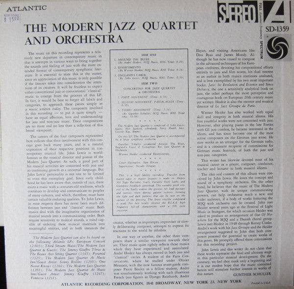 The Modern Jazz Quartet ~ The Modern Jazz Quartet & Orchestra (Vinyl) - Djungel & Jazz