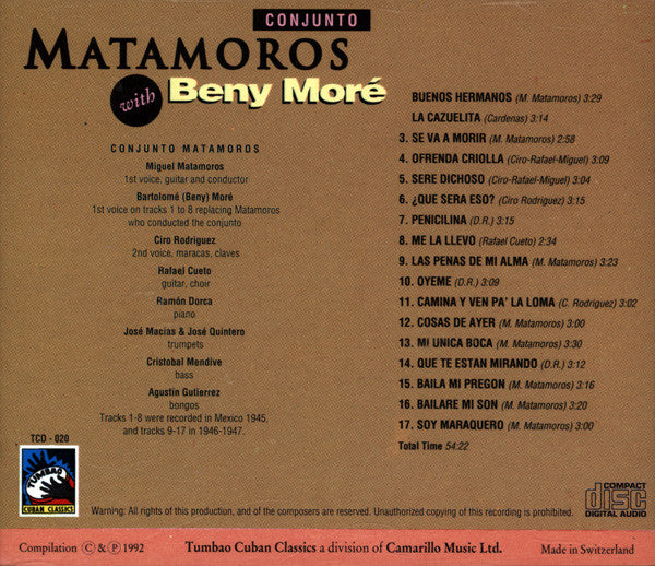 Conjunto Matamoros With Beny Moré ~ Conjunto Matamoros With Beny Moré (Vinyl) - Djungel & Jazz