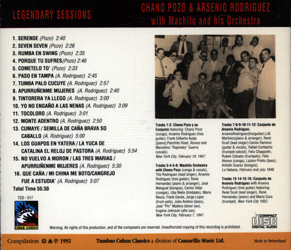 Chano Pozo & Arsenio Rodriguez With Machito And His Orchestra ~ Legendary Sessions (Vinyl) - Djungel & Jazz