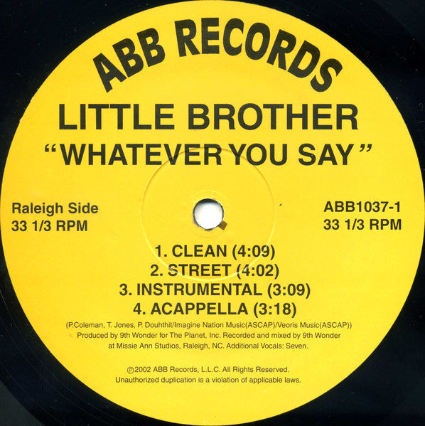 Little Brother (3) : Whatever You Say / Light It Up (12")