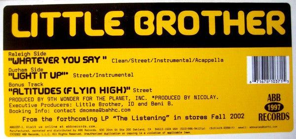 Little Brother (3) : Whatever You Say / Light It Up (12")