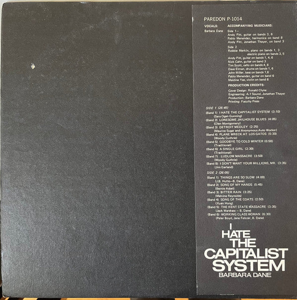 Barbara Dane ~ I Hate The Capitalist System (Vinyl) - Djungel & Jazz
