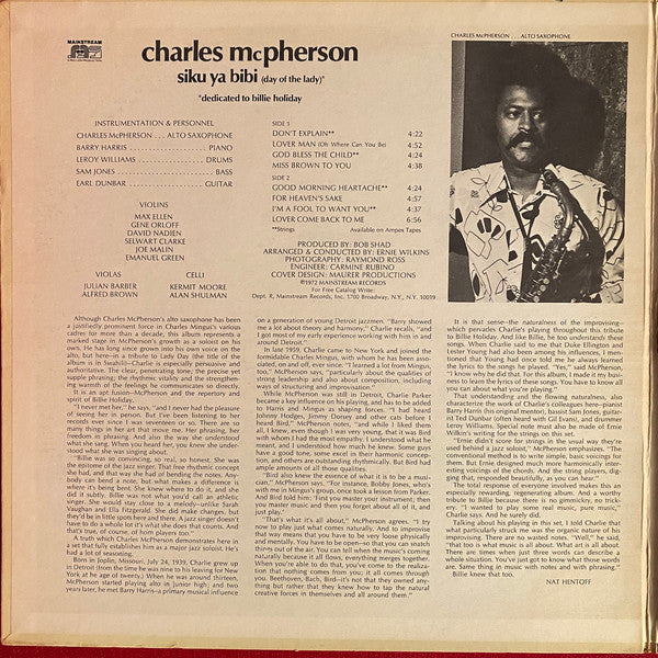Charles McPherson ~ Siku Ya Bibi (Day Of The Lady) (Vinyl) - Djungel & Jazz