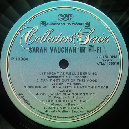 Sarah Vaughan ~ Sarah Vaughan In Hi-Fi (Vinyl) - Djungel & Jazz