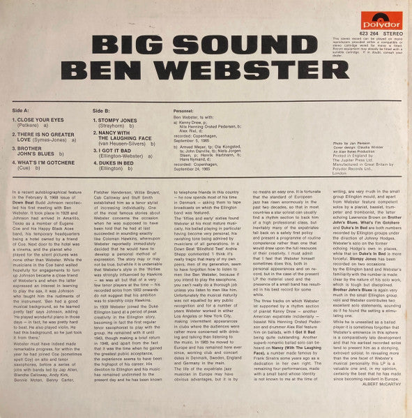Ben Webster ~ Big Sound (Vinyl) - Djungel & Jazz