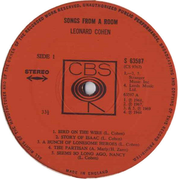 Leonard Cohen ~ Songs From A Room (Vinyl) - Djungel & Jazz