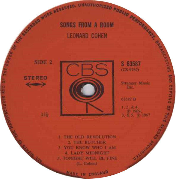 Leonard Cohen ~ Songs From A Room (Vinyl) - Djungel & Jazz