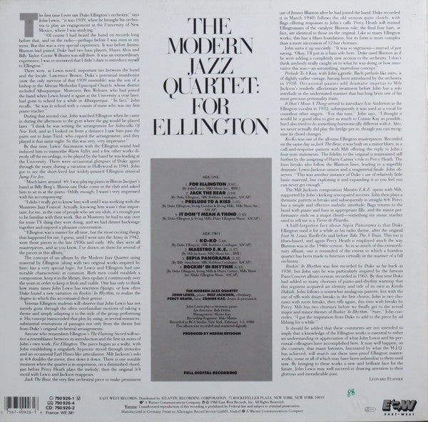The Modern Jazz Quartet ~ For Ellington (Vinyl) - Djungel & Jazz