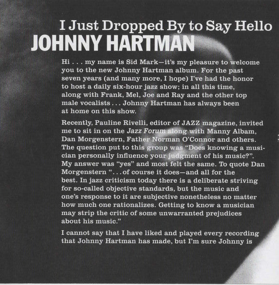 Johnny Hartman ~ I Just Dropped By To Say Hello (Vinyl) - Djungel & Jazz