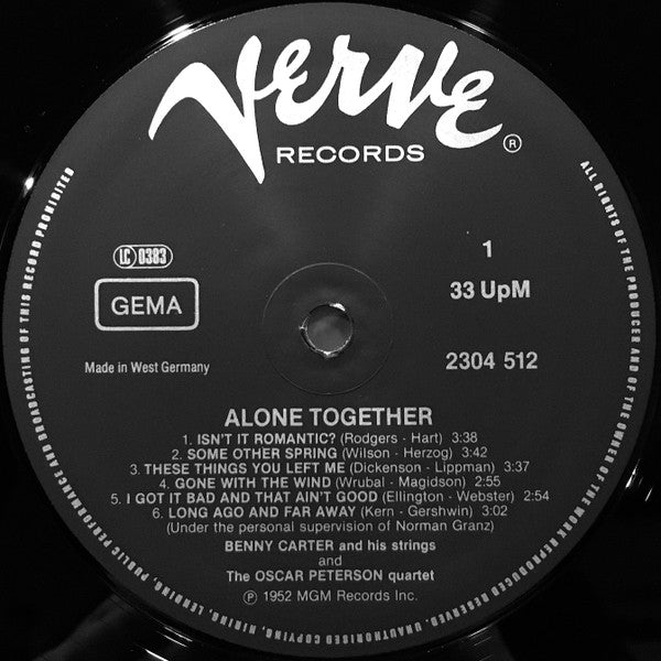 Benny Carter And His Strings With The Oscar Peterson Quartet ~ Alone Together (Vinyl) - Djungel & Jazz