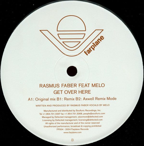 Rasmus Faber Feat. Melo : Get Over Here (12")