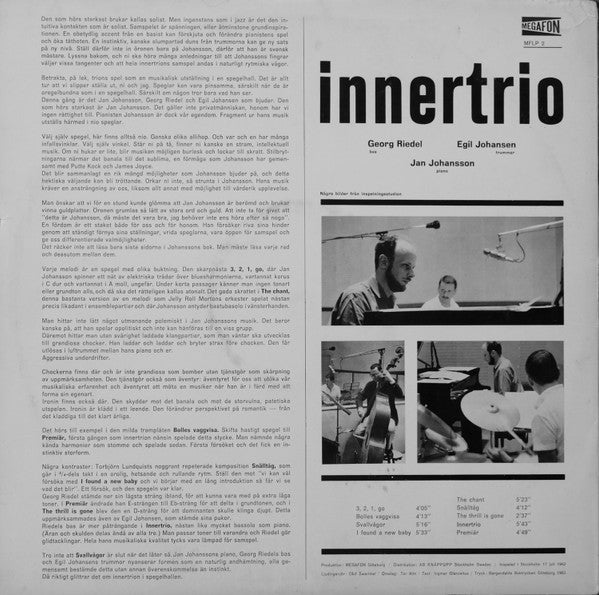 Jan Johanssons Trio ~ Innertrio (Vinyl) - Djungel & Jazz