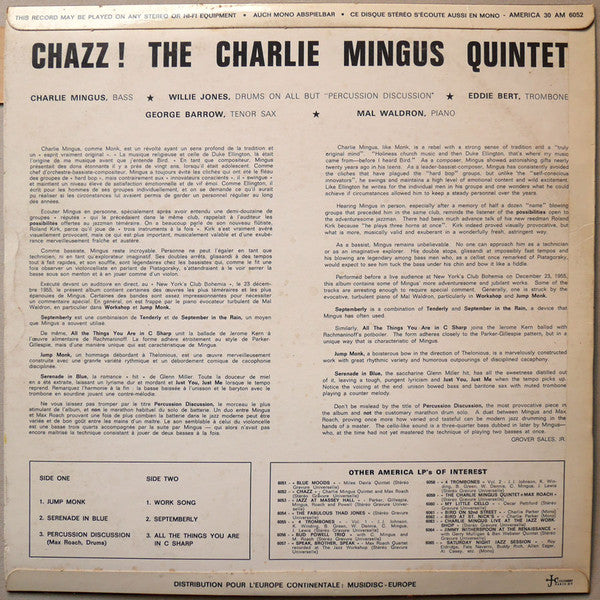 The Charles Mingus Quintet ~ Chazz! (Vinyl) - Djungel & Jazz