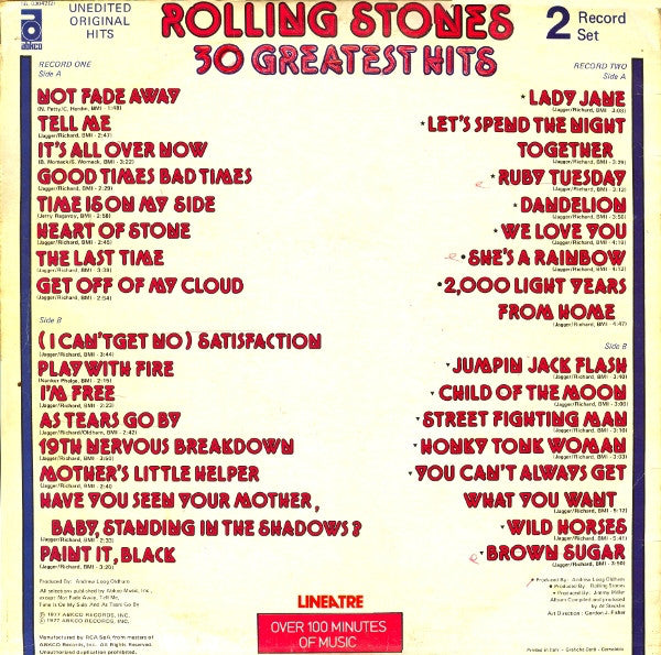Rolling Stones* : 30 Greatest Hits (2xLP, Comp)