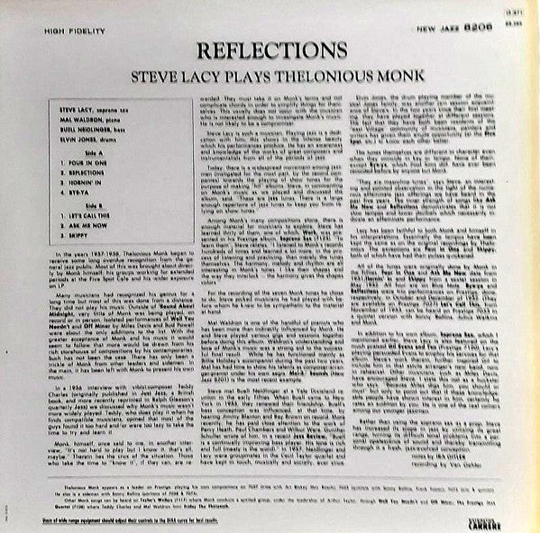Steve Lacy ~ Reflections (Steve Lacy plays Thelonious Monk) (Vinyl) - Djungel & Jazz