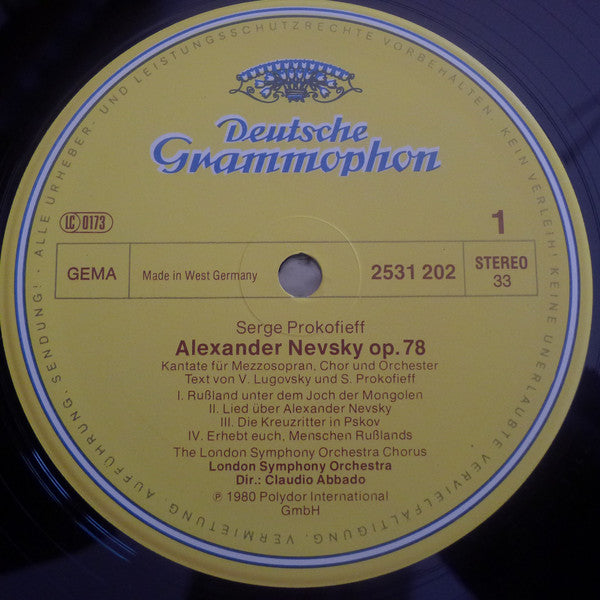 Sergei Prokofiev, Elena Obraztsova, London Symphony Chorus And London Symphony Orchestra, Claudio Abbado ~ Alexander Nevsky (Vinyl) - Djungel & Jazz
