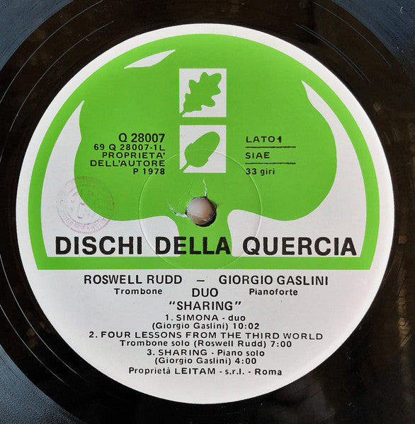 Roswell Rudd - Giorgio Gaslini Duo ~ Sharing (Vinyl) - Djungel & Jazz