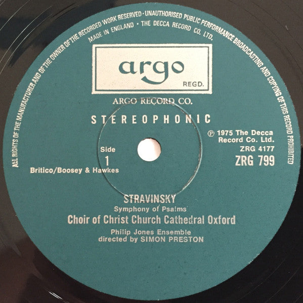Igor Stravinsky - The Choir Of Christ Church Cathedral, Philip Jones Brass Ensemble, Simon Preston ~ Symphony Of Psalms • Canticum Sacrum (Vinyl) - Djungel & Jazz
