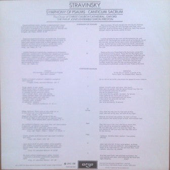 Igor Stravinsky - The Choir Of Christ Church Cathedral, Philip Jones Brass Ensemble, Simon Preston ~ Symphony Of Psalms • Canticum Sacrum (Vinyl) - Djungel & Jazz