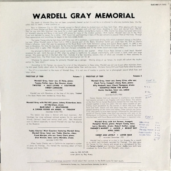 Wardell Gray ~ Memorial Volume 2 (Vinyl) - Djungel & Jazz